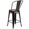 Merrick Lane Donnely Metal Dining Stool with Curved Slatted Back and Textured Wood Seat